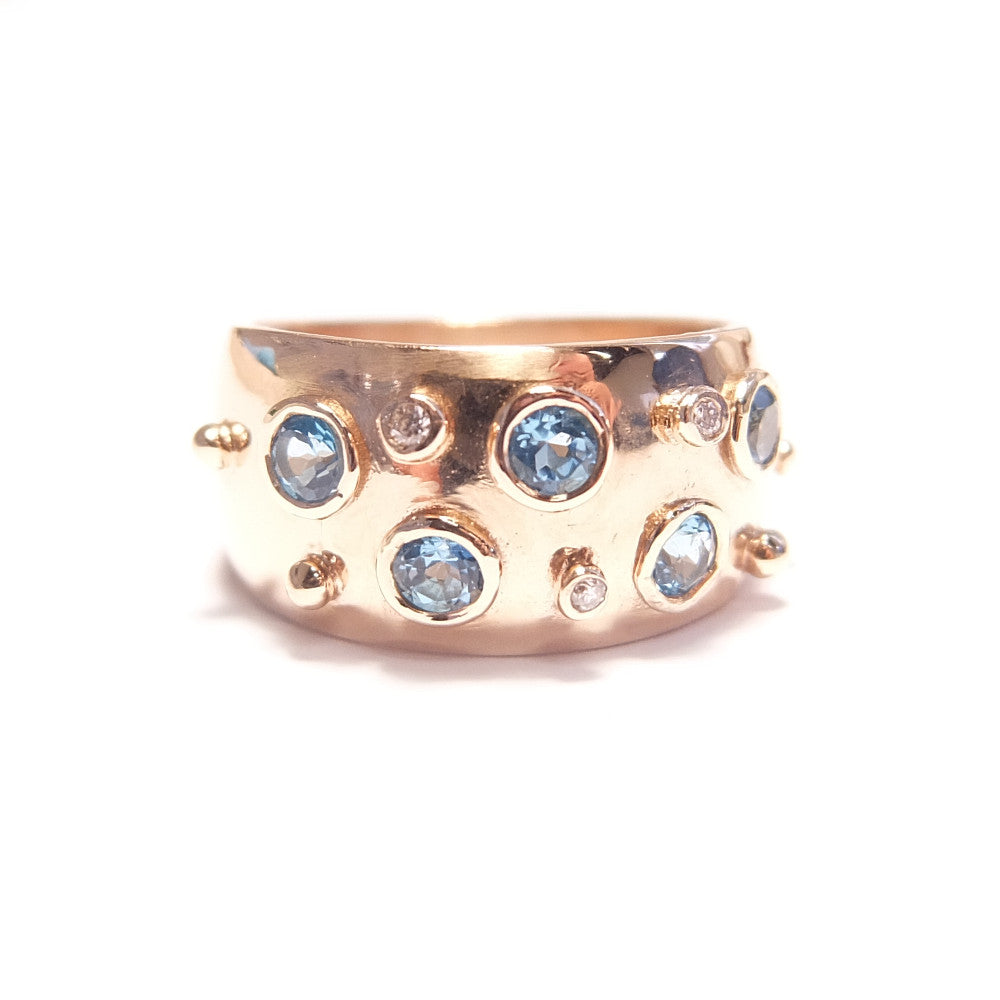 blue topaz rose gold diamond solid ring design polished